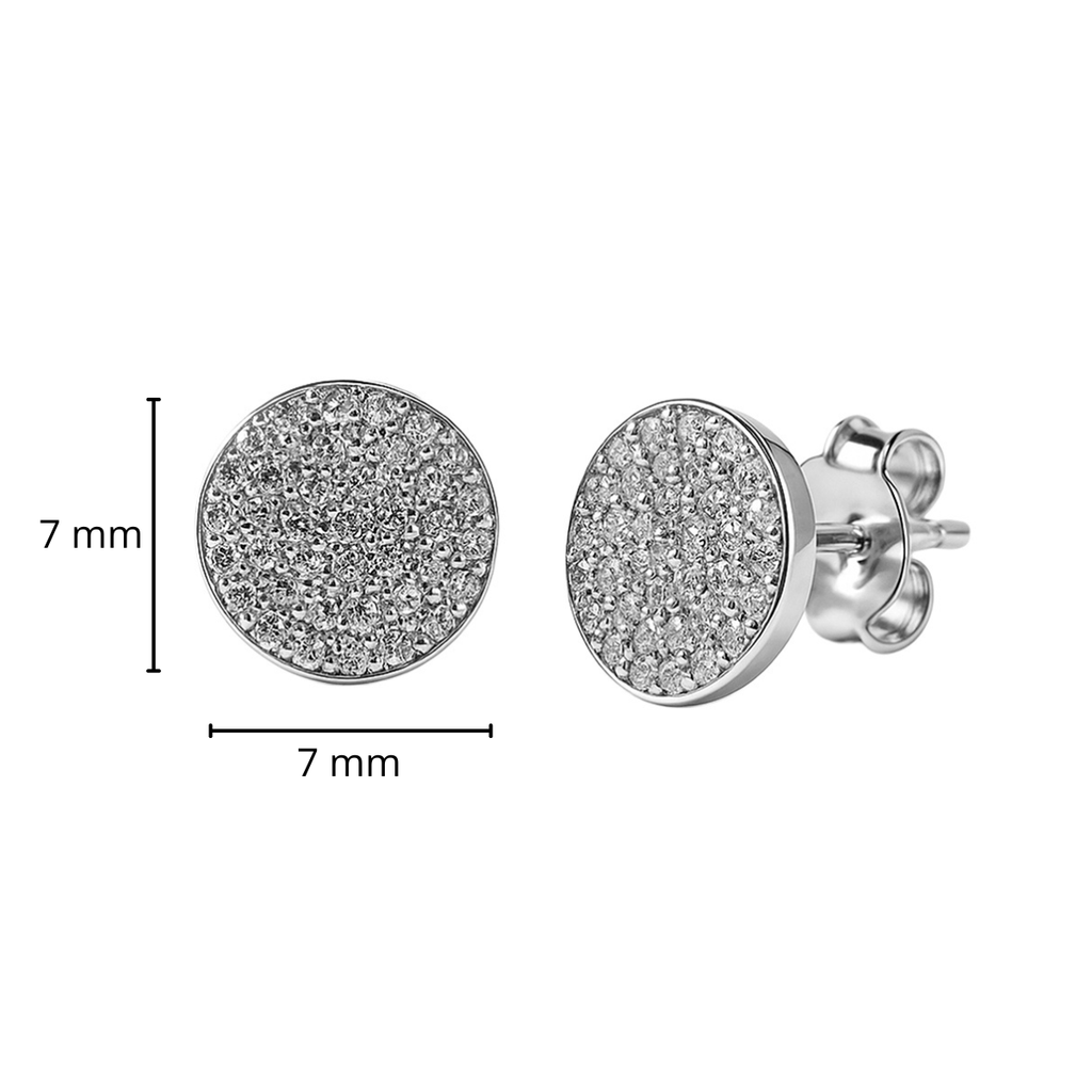 Arete Broquel Círculo con Micro Circonias Plata .925 con Baño de Rodio
