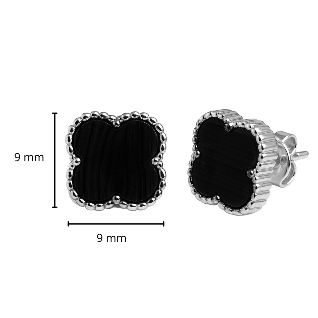 Arete Broquel Flor Mediana 9mm Inspirado Van C Plata .925 con Baño de Rodio
