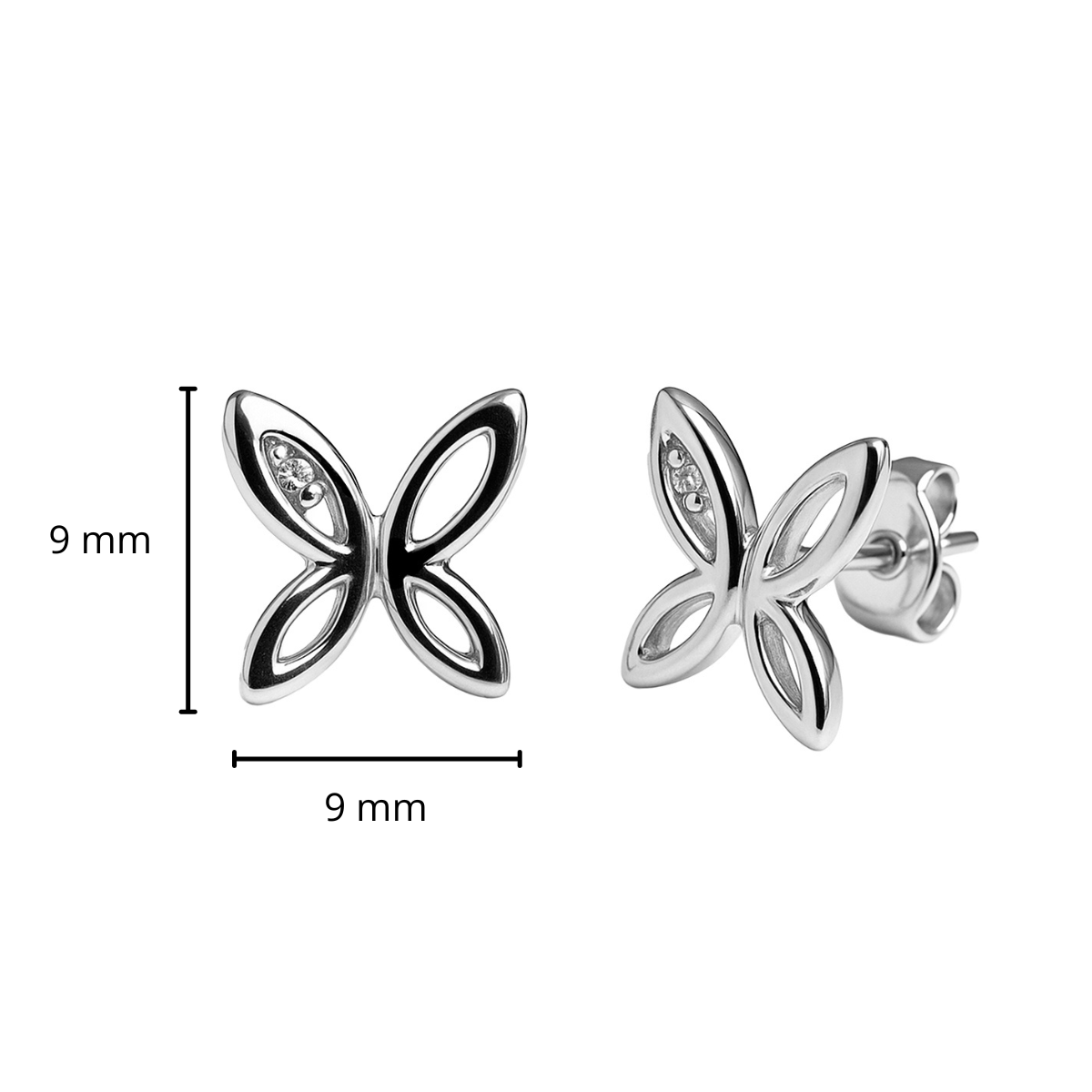 Arete Broquel Mariposa Lisa con una Circonia Plata .925