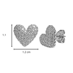 Arete Broquel Corazón Grande con Micro Circonias Plata .925 con Baño de Rodio