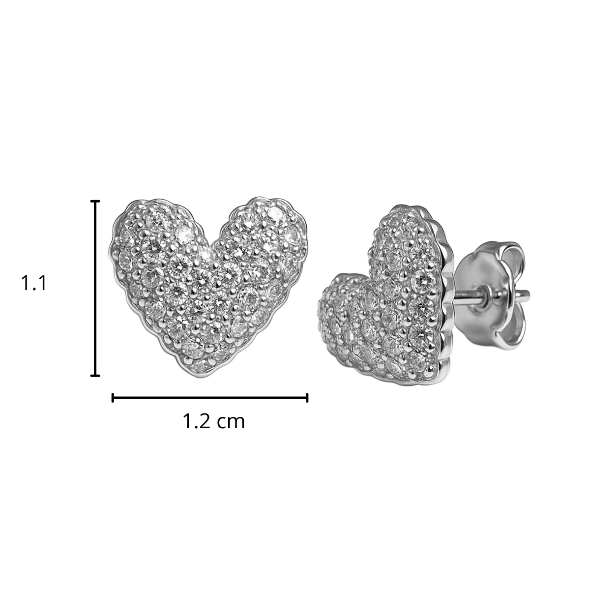 Arete Broquel Corazón Grande con Micro Circonias Plata .925 con Baño de Rodio