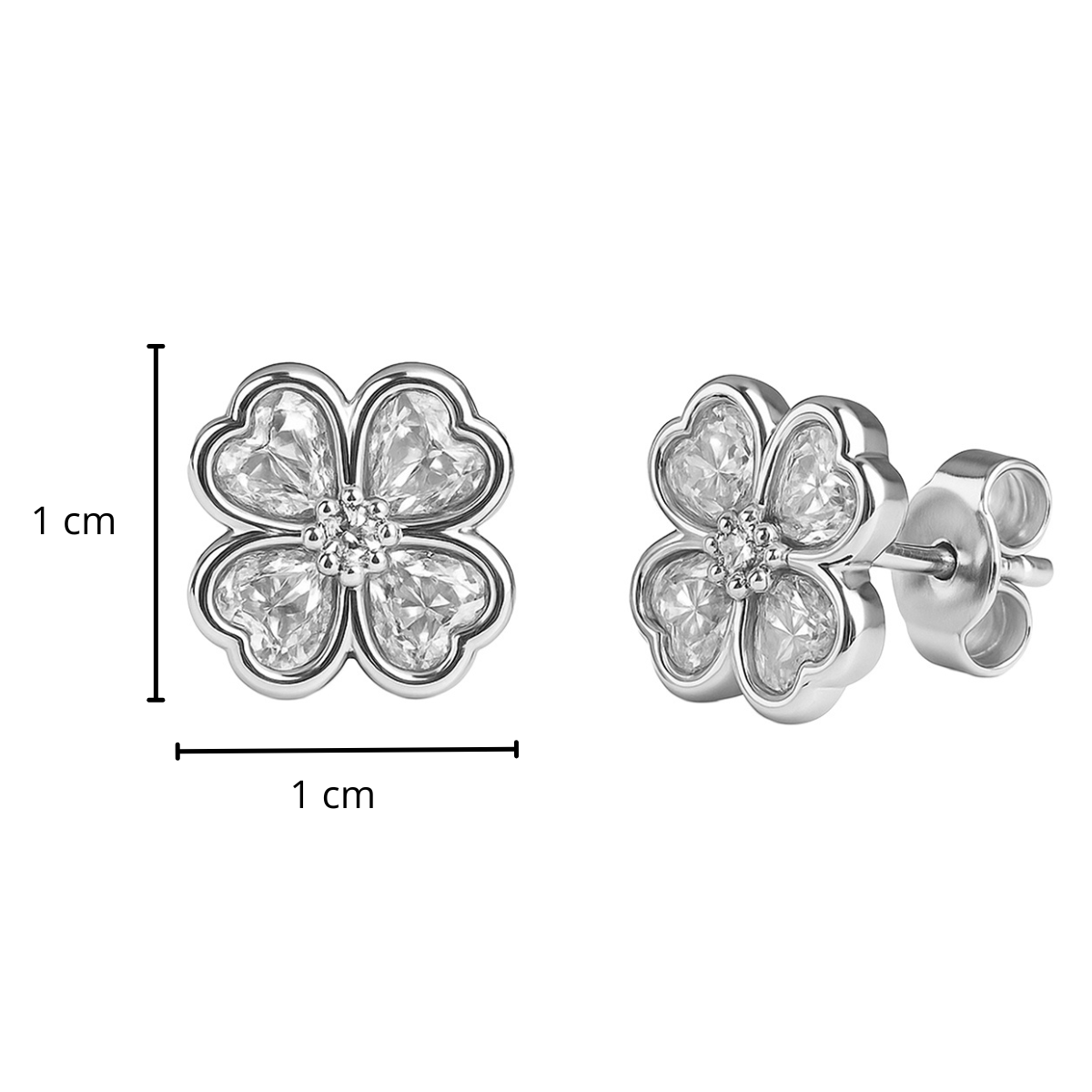 Arete Broquel Trebol 4 Corazones con Circonias Plata .925