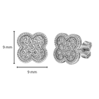 Arete Broquel Flor Mediano 9mm Inspirado Van C con Circonias Plata .925