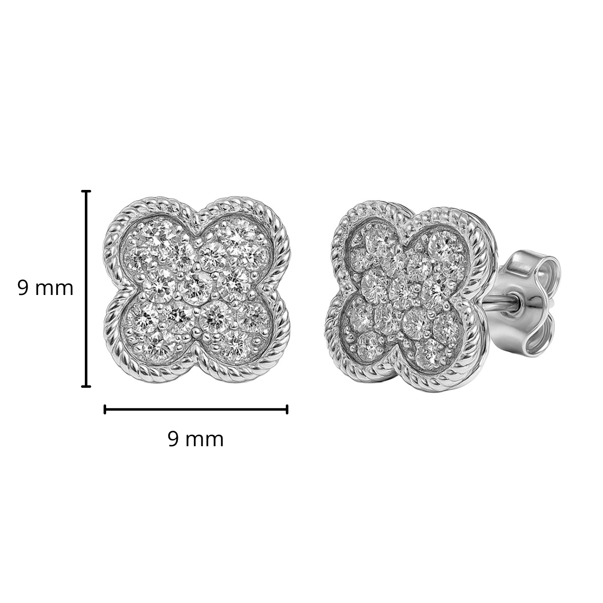 Arete Broquel Flor Mediano 9mm Inspirado Van C con Circonias Plata .925