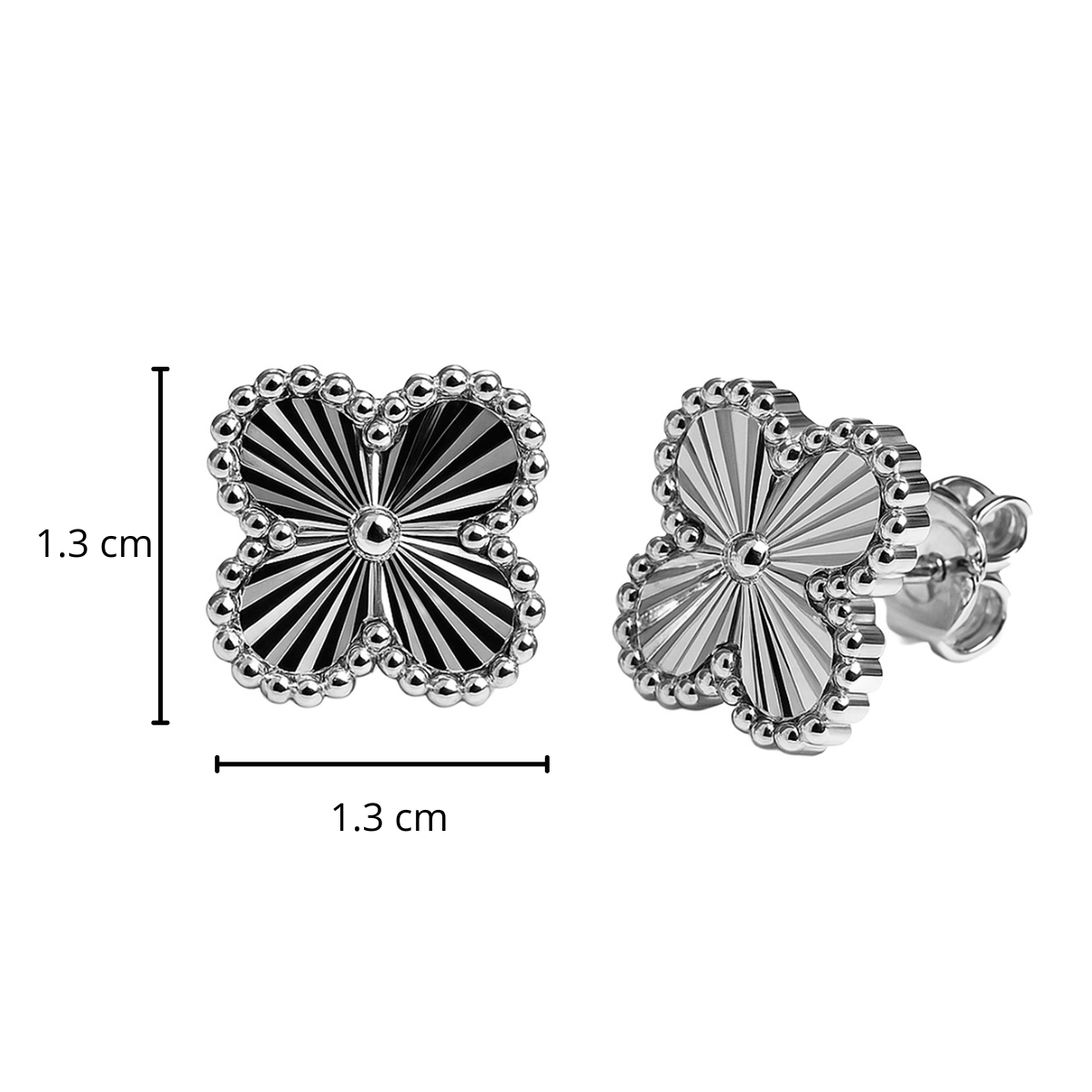 Broquel Flor Grande Inspirado Van C Diamantado Plata .925 con Rodio