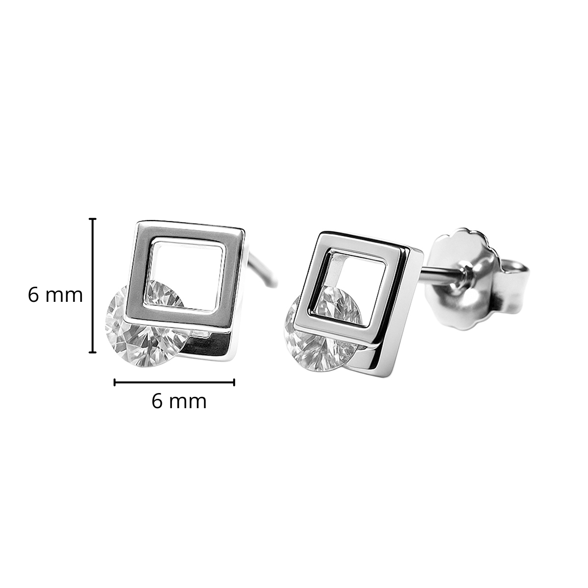 Broquel Silueta Cuadrada con Circonia Plata .925 con Baño de Rodio