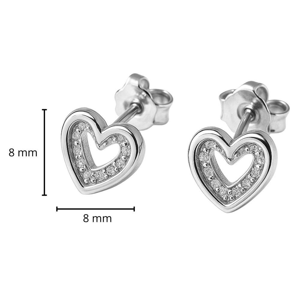 Arete Broquel Silueta doble Corazón con Micro Circonias Plata .925 con Baño de Rodio