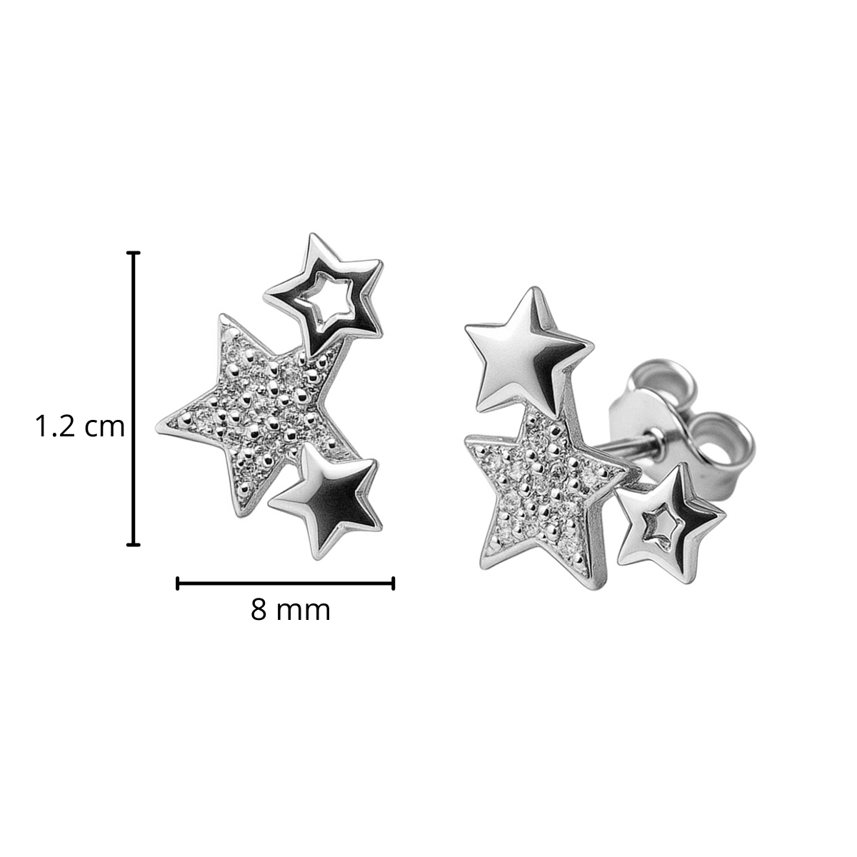 Arete Broquel Estrella con Micro Circonias Plata .925 con Baño de Rodio.
