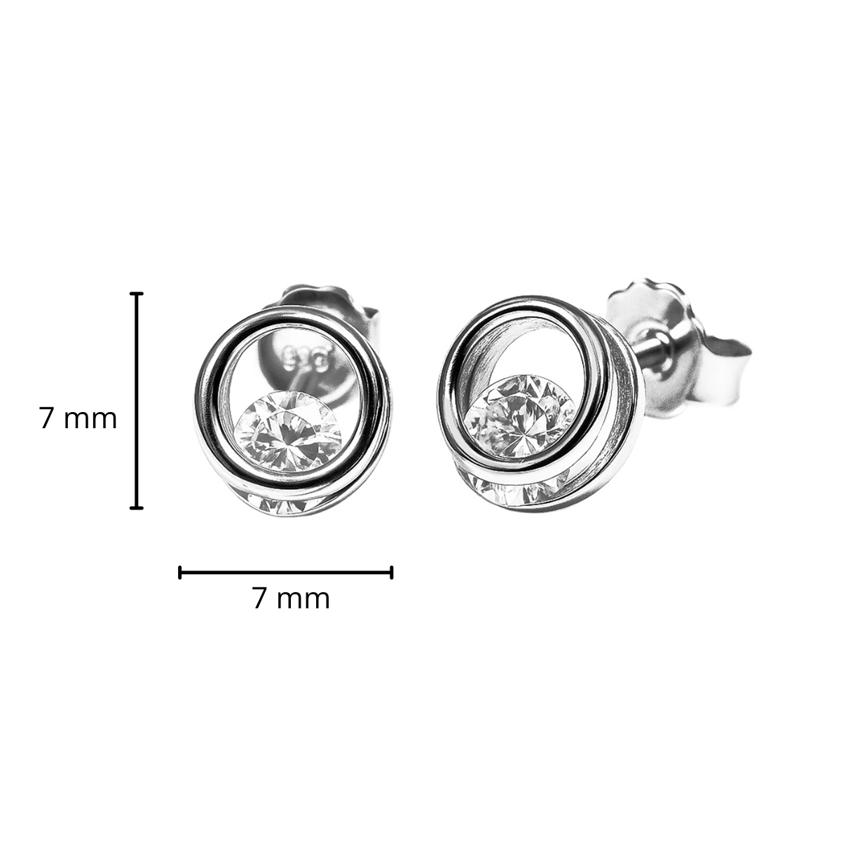 Broquel Doble Circulo con Circonia Plata .925 con Rodio