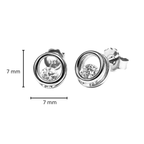 Arete Broquel Doble Circulo con Circonia Plata .925 con Baño de Rodio