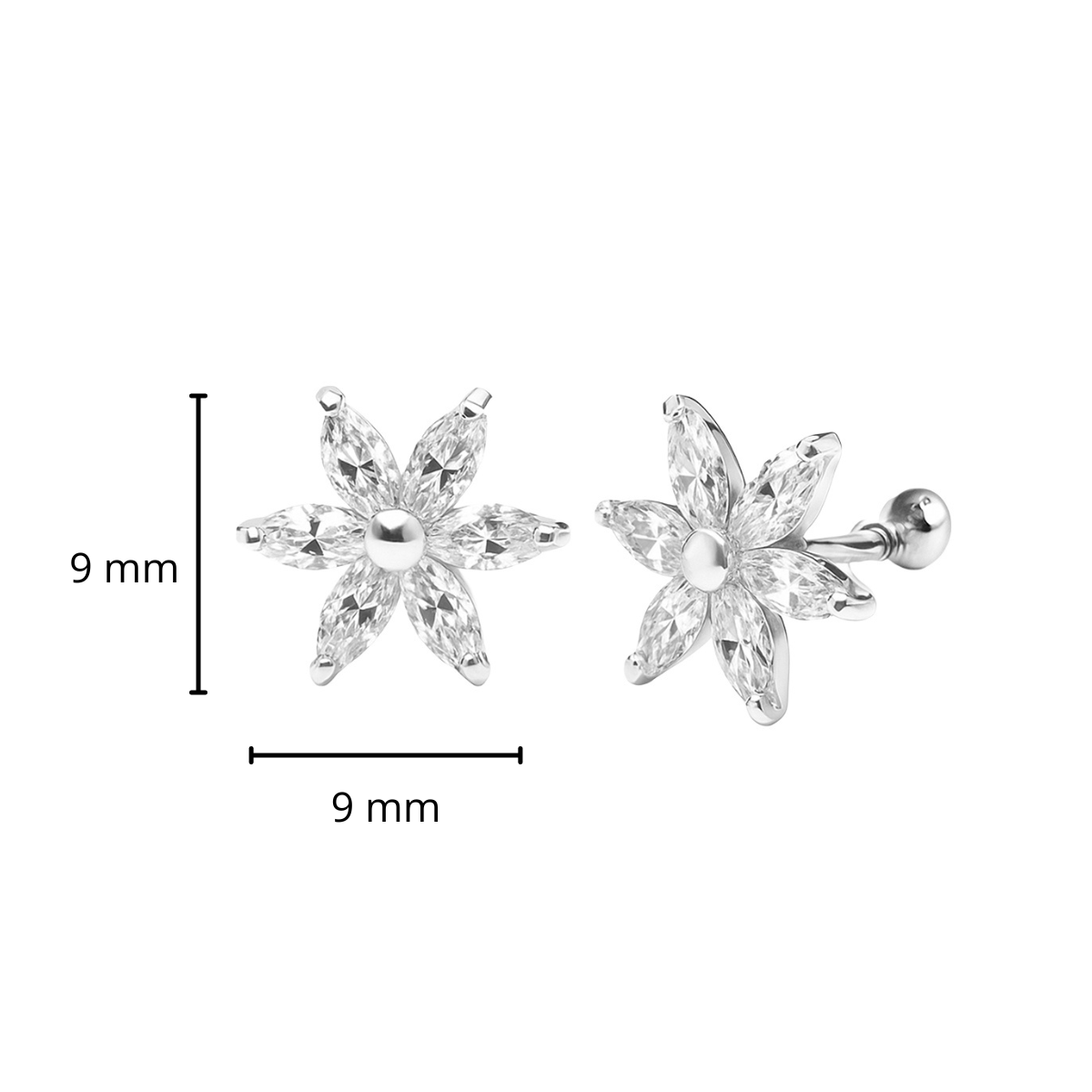 Broquel Flor Picudita con Circonias Plata .925
