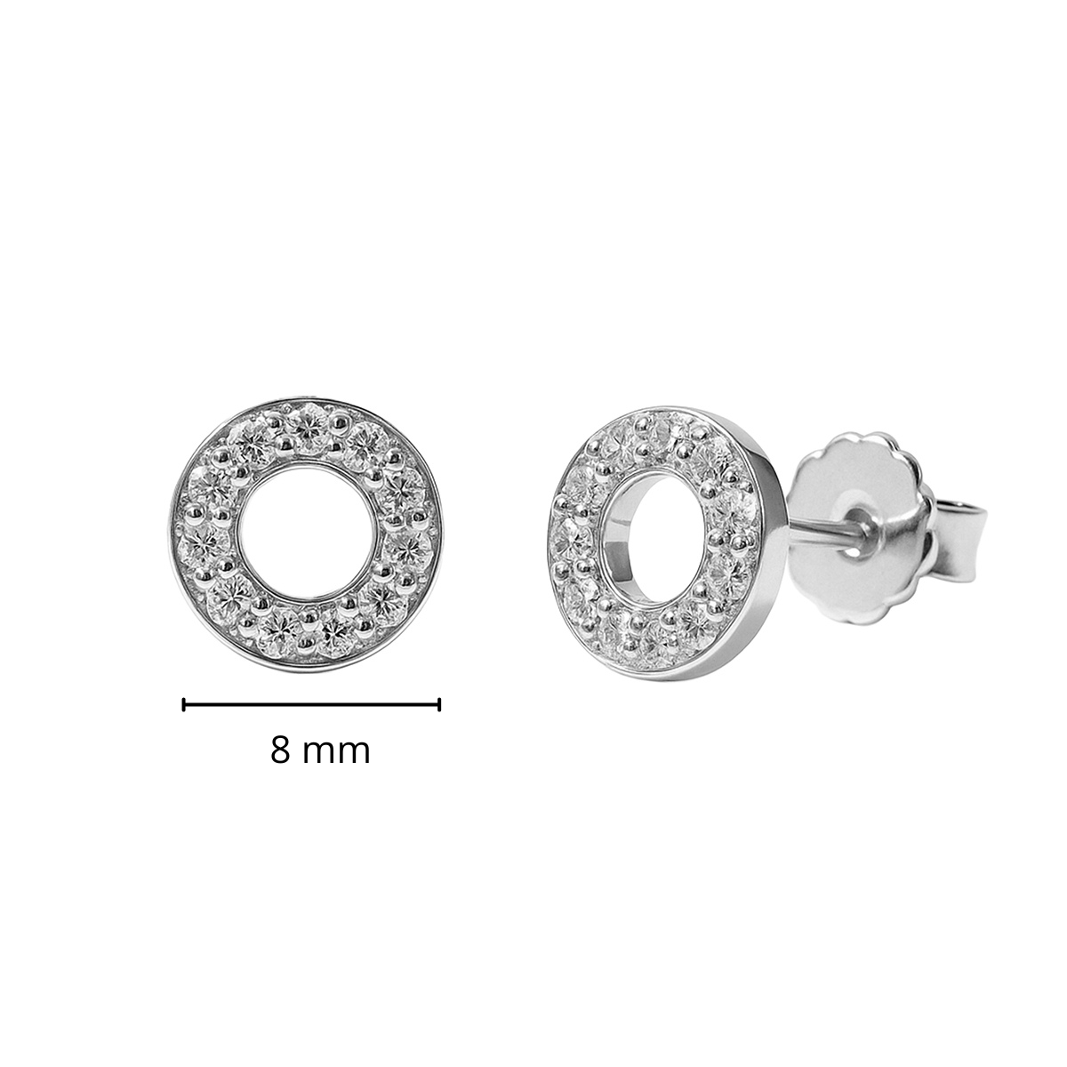 Arete Broquel Silueta de Círculo con Circonias Plata .925 con Baño de Rodio