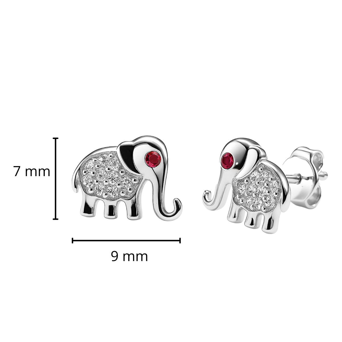 Broquel Elefante con Circonias Blancas Ojito Rojo Plata .925