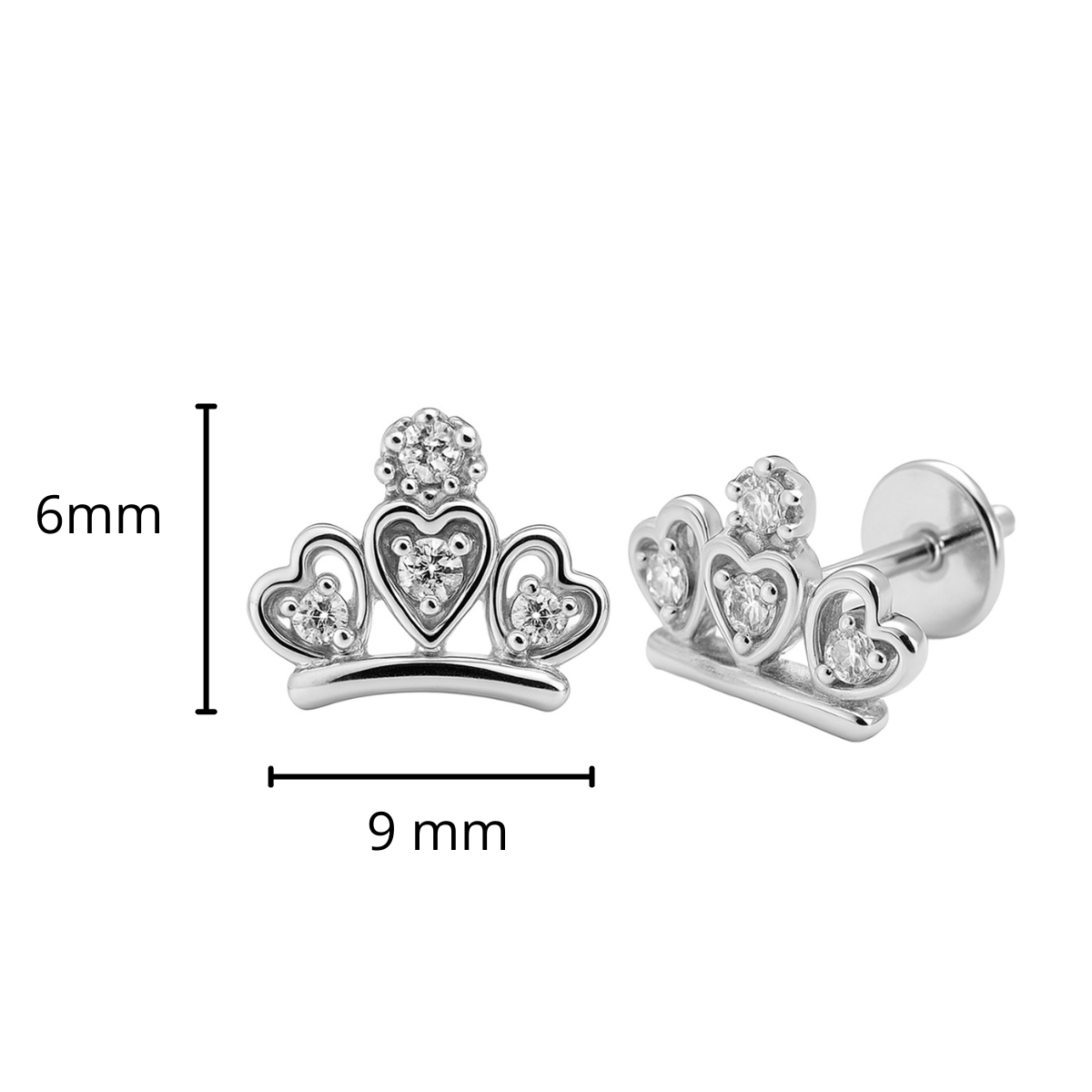 Broquel Corona con 3 Corazones y Circonias Plata .925