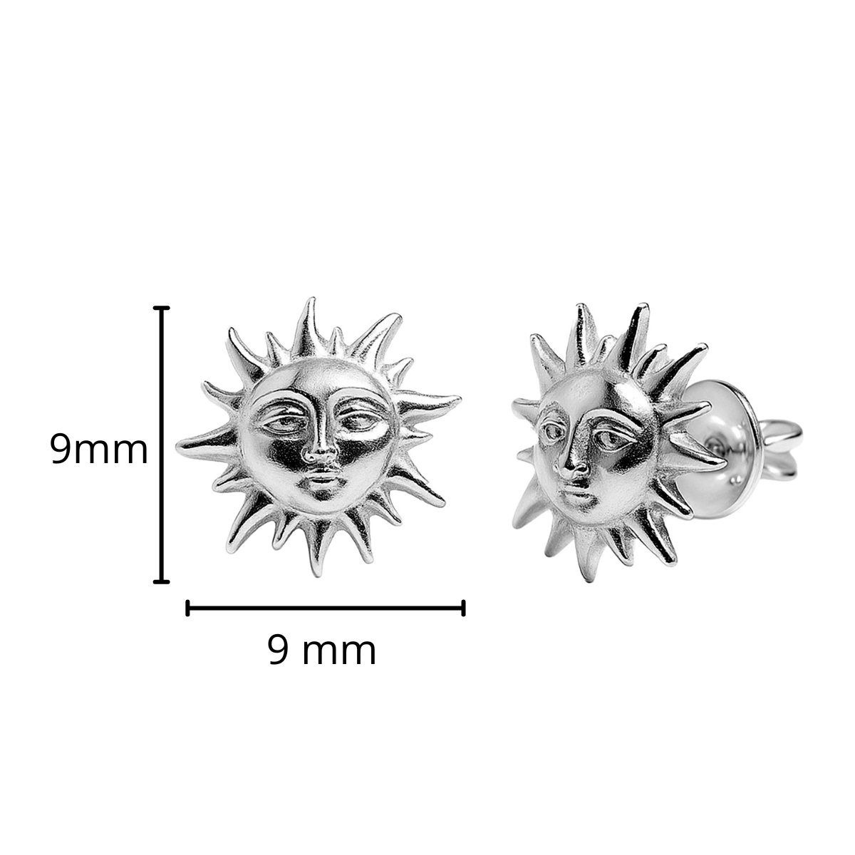 Arete Broquel Sol con Rostro Liso Plata .925