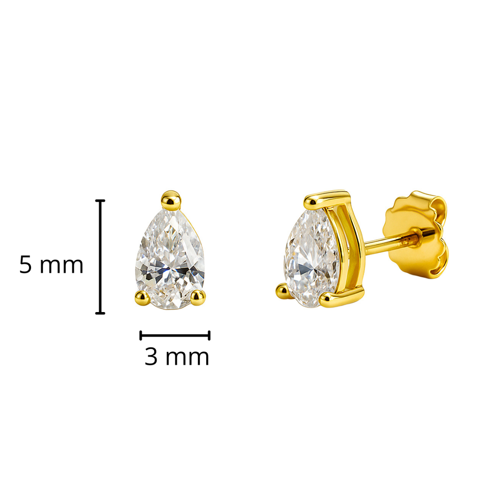 Arete Broquel Circonia Gota Montadura de Diamante Plata .925 con Baño de Oro