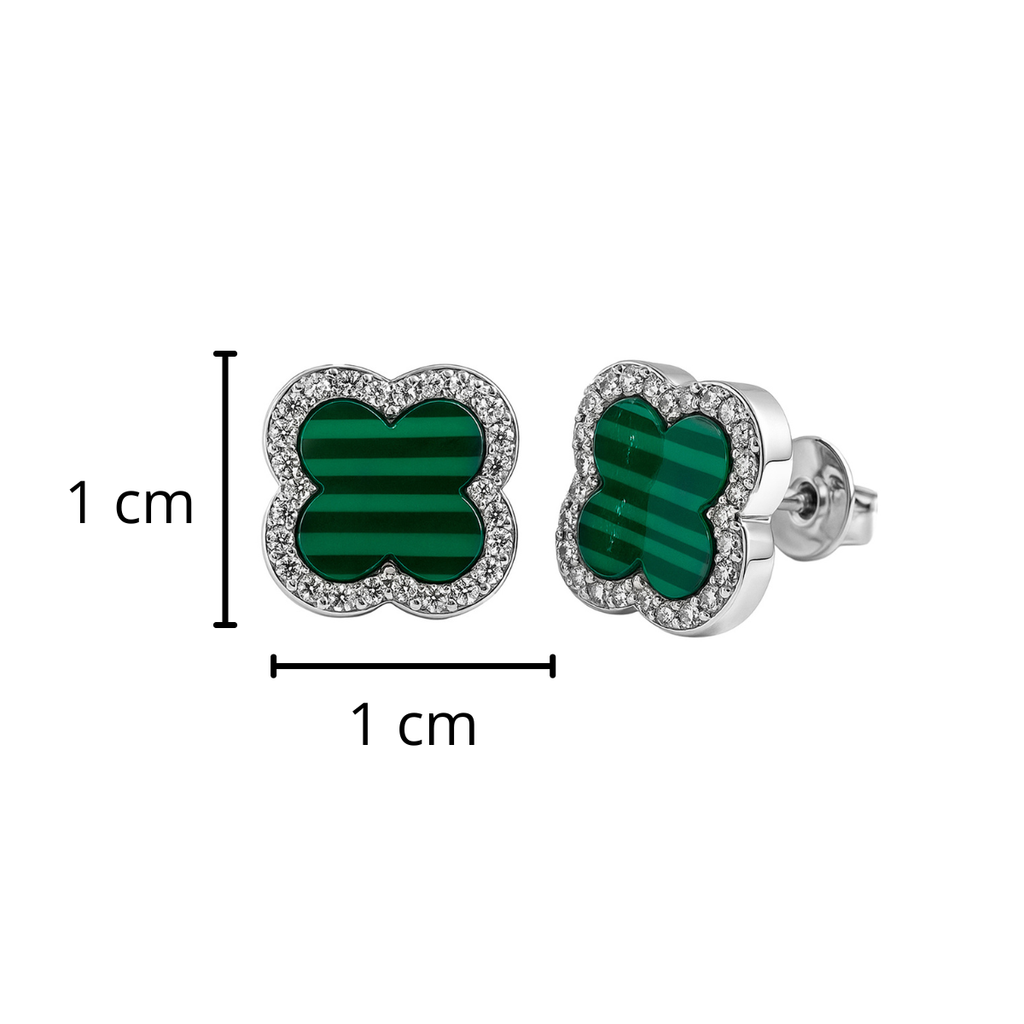 Broquel Flor Grande 1 cm, Inspirado Van C 1cm con Circonias y Piedras Naturales Plata .925 con Baño de Rodio