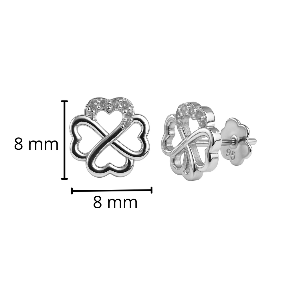 Broquel Silueta  Trebol de 4 hojas con Micro Circonias Plata .925 con Baño de Rodio