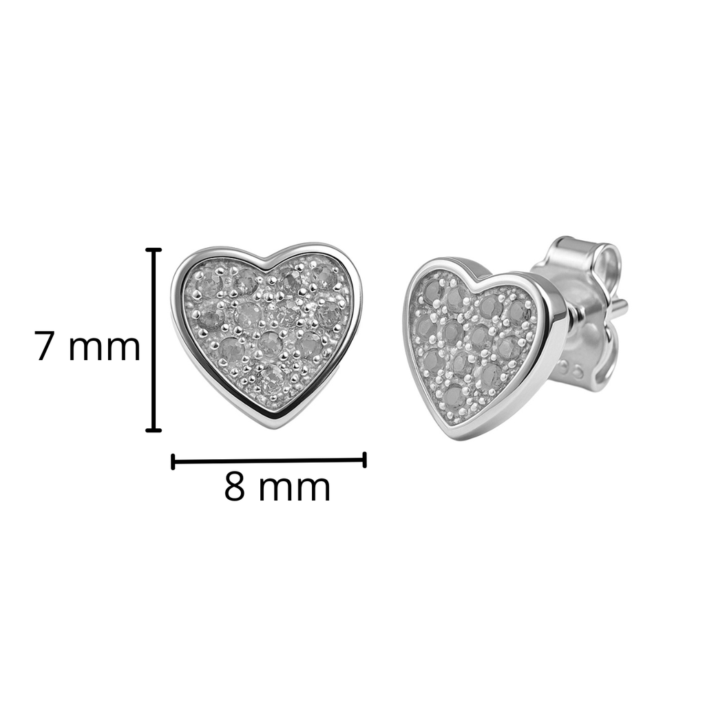 Broquel Corazón Bombeado con Micro Circonias Plata .925 con Baño de Rodio