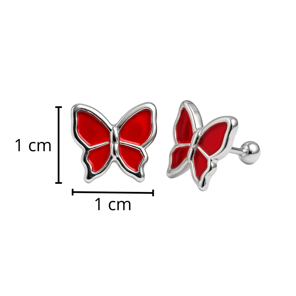 Arete Broquel Economico Mariposa Grande Esmaltada Plata .925