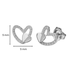 Arete Broquel Doble Corazón con Micro Circonias Plata .925 con Baño de Rodio