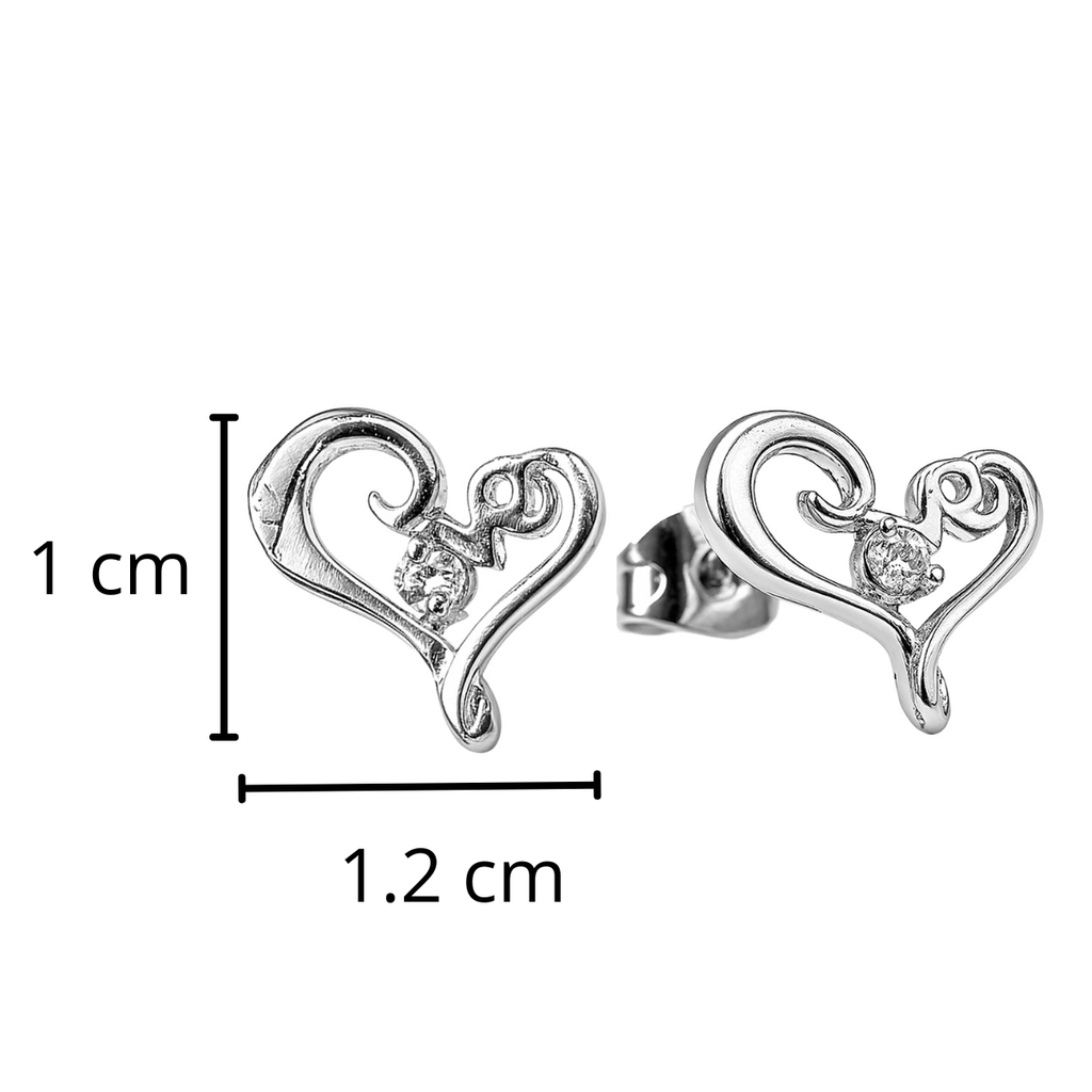 Broquel Silueta de Corazón Love con una Circonia al Centro Plata .925