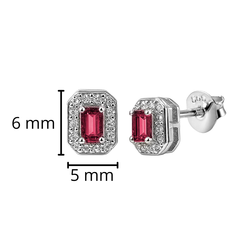 Arete Broquel Circonia Rectangular Chica con Micro Circonias Plata .925 con Baño de Rodio