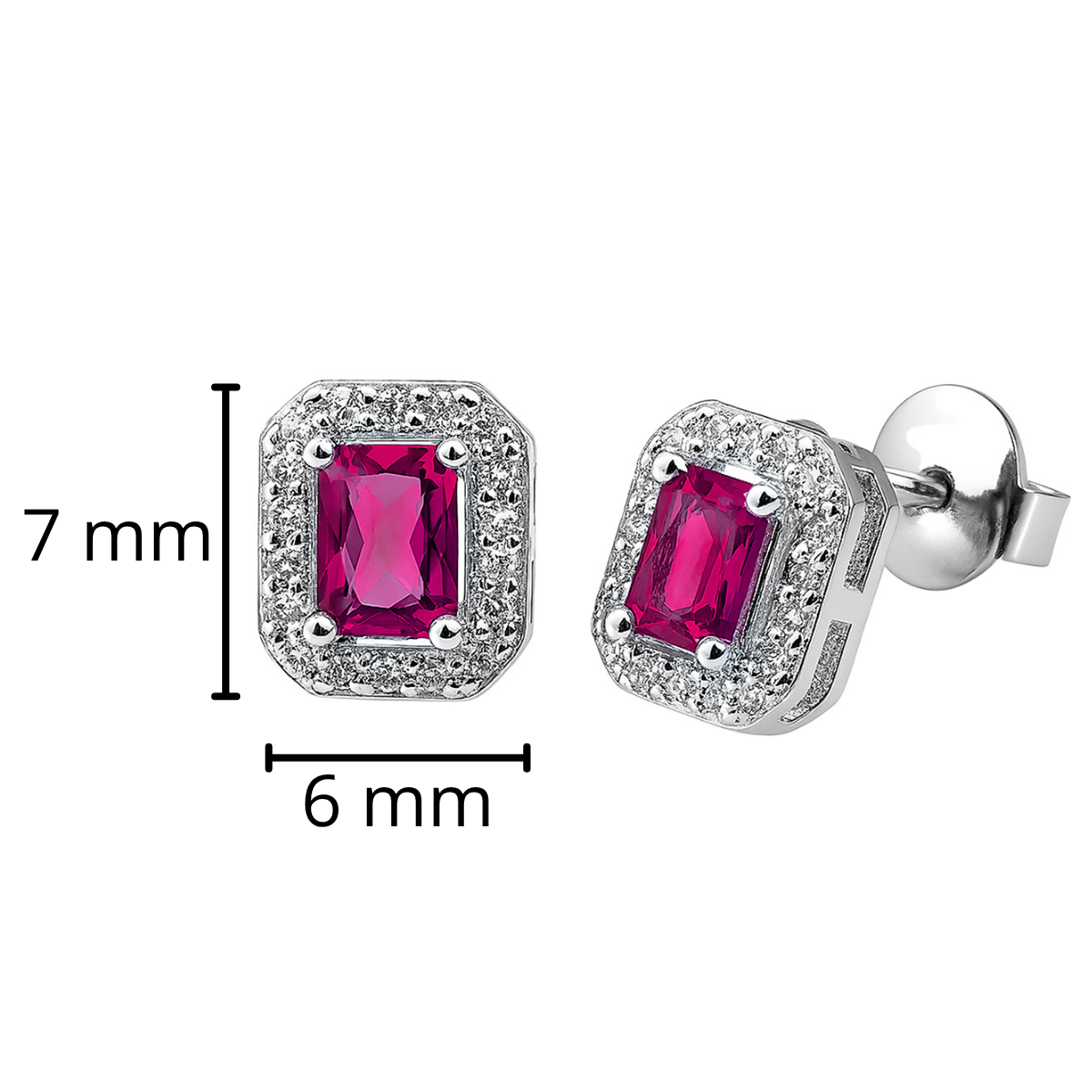 Broquel Circonia Rectangular Mediana con Micro Circonias Plata .925 con Baño de Rodio