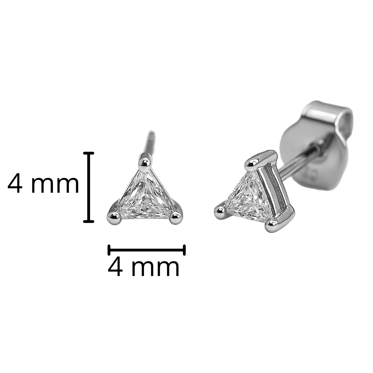 Arete Broquel Circonia Triangulo Montadura Diamante Plata .925 con Baño de Rodio