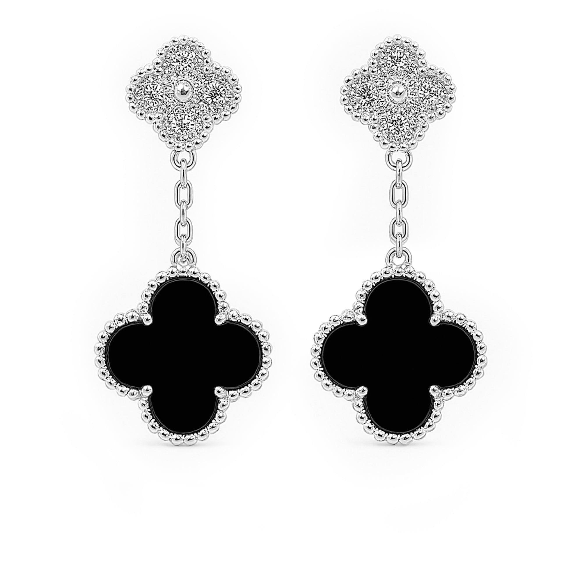 Arete Flor Mediano Inspirado Van C con Micro Circonias Plata .925 con Baño de Rodio