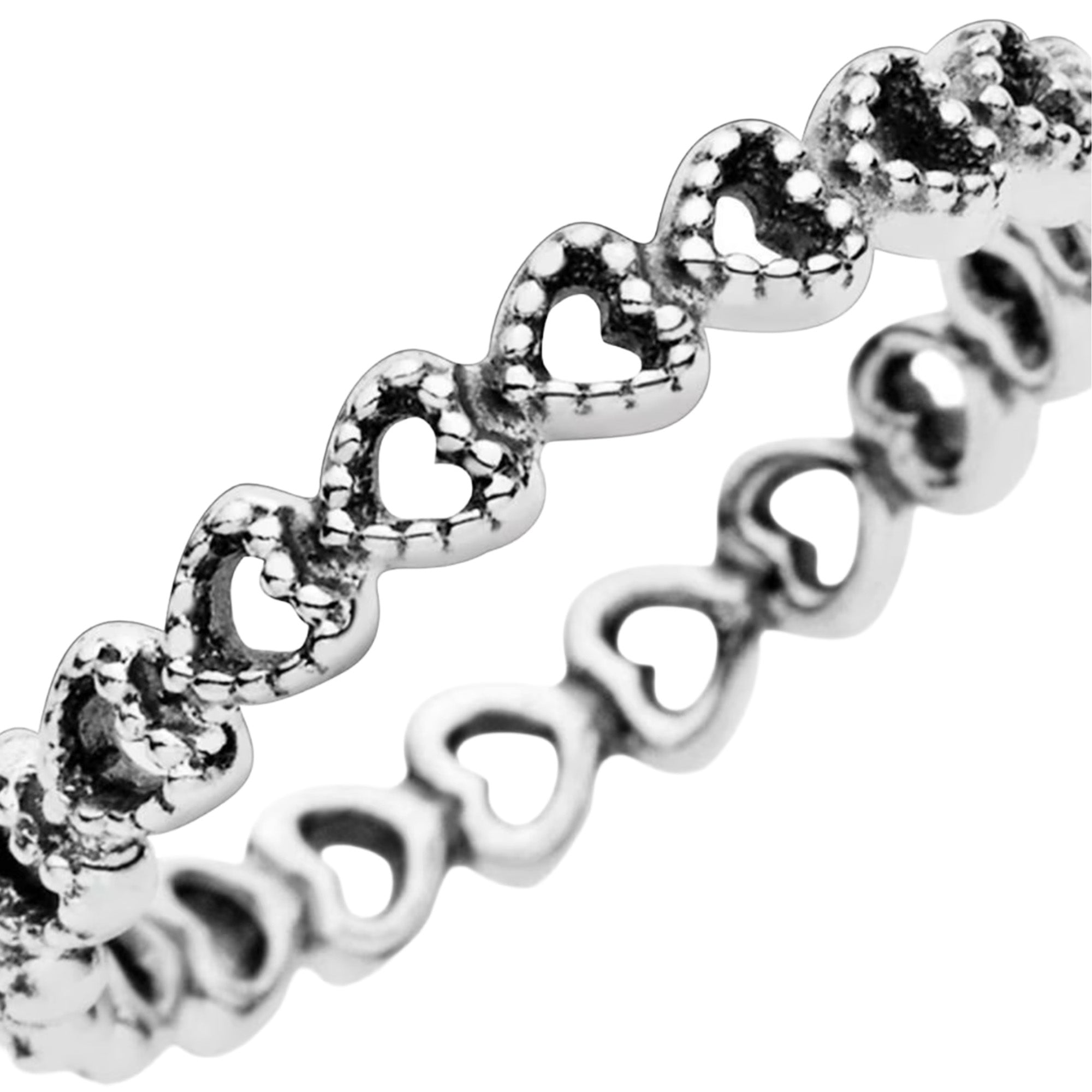 Anillo Inspirado Pan 1.1 Silueta de Corazones con Bolitas Miniatura Plata .925 Oxidada