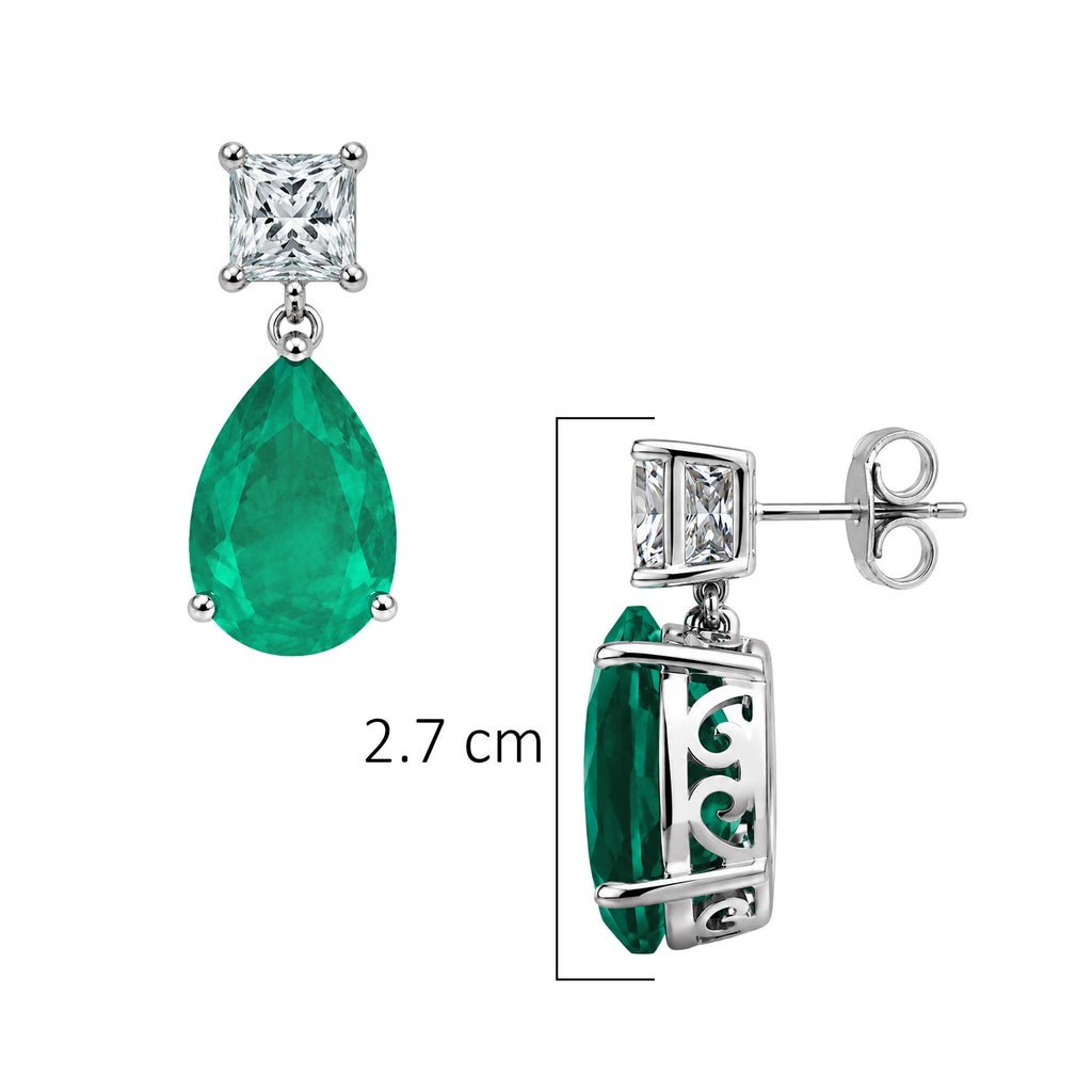 Aretes Turmalina Gota con Circonia Cuadrada Blanca, Medida 2.7cm, Plata .925 con Baño de Rodio