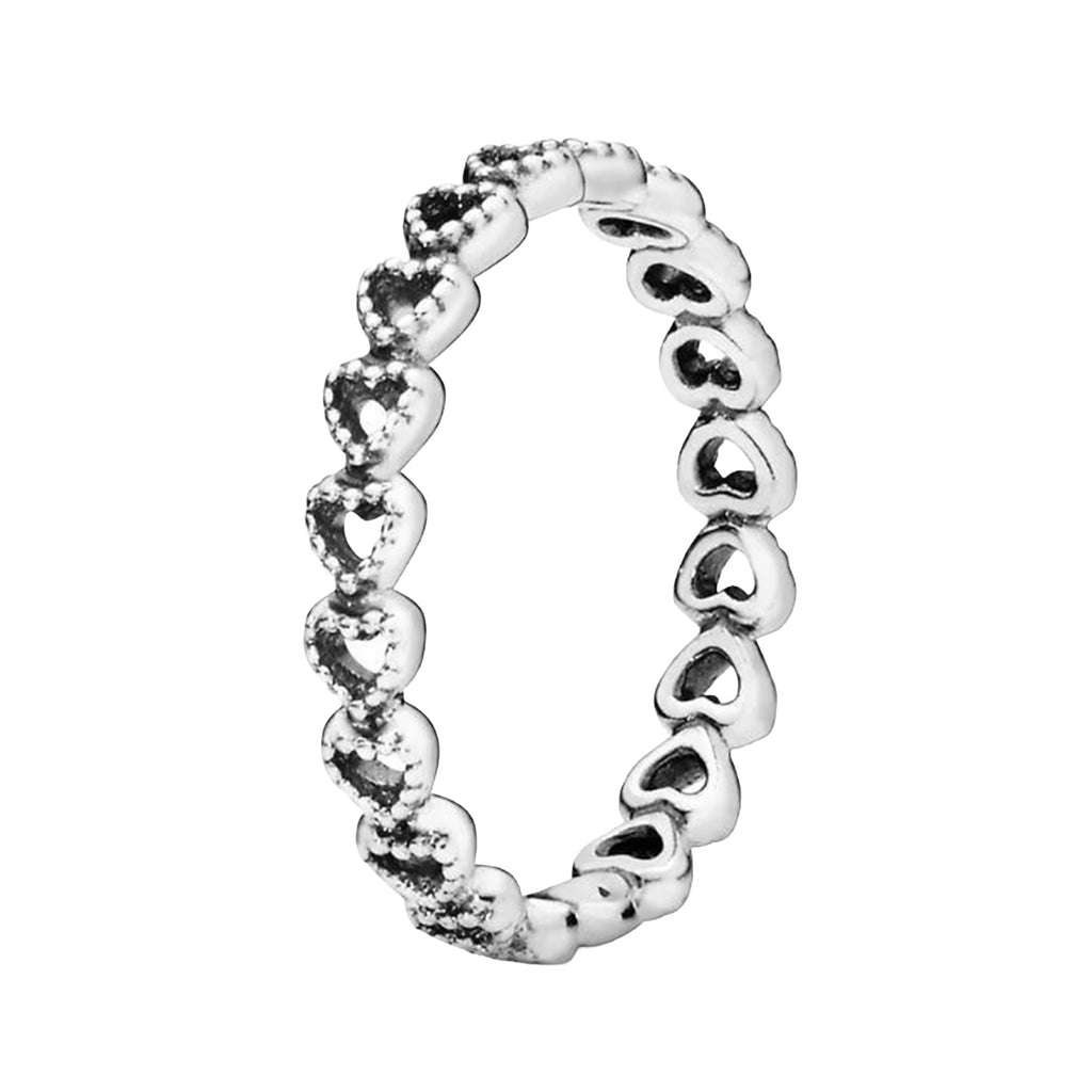 Anillo Inspirado Pan 1.1 Silueta de Corazones con Bolitas Miniatura Plata .925 Oxidada