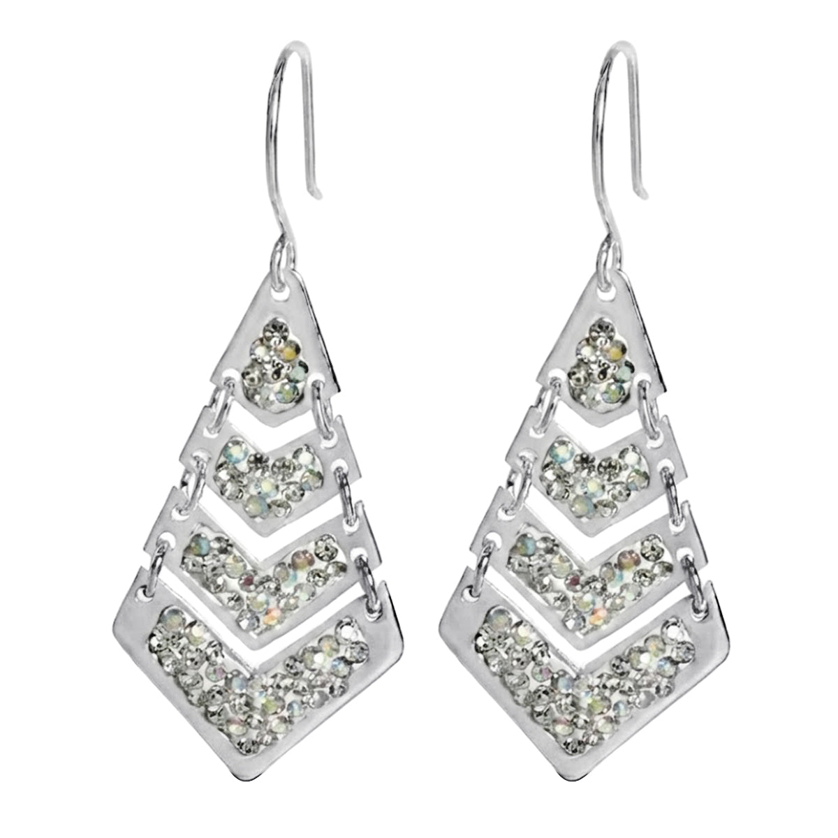 Arete Largo Estilo Rombo Con Cristales Plata .925