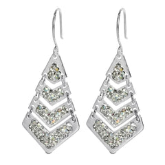 Arete Largo Estilo Rombo Con Cristales Plata .925