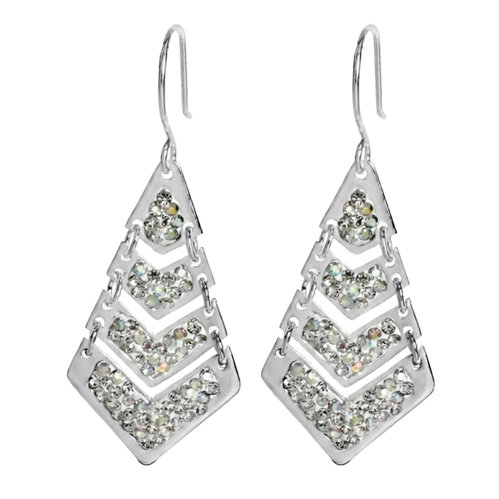 Arete Largo Rombo con Cristales Hecho a Mano Plata .925