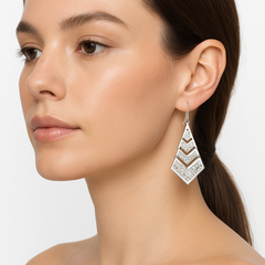 Arete Largo Rombo con Cristales Hecho a Mano Plata .925