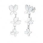 Arete Largo 3 Mariposas Lisas Hecho a Mano Plata .925