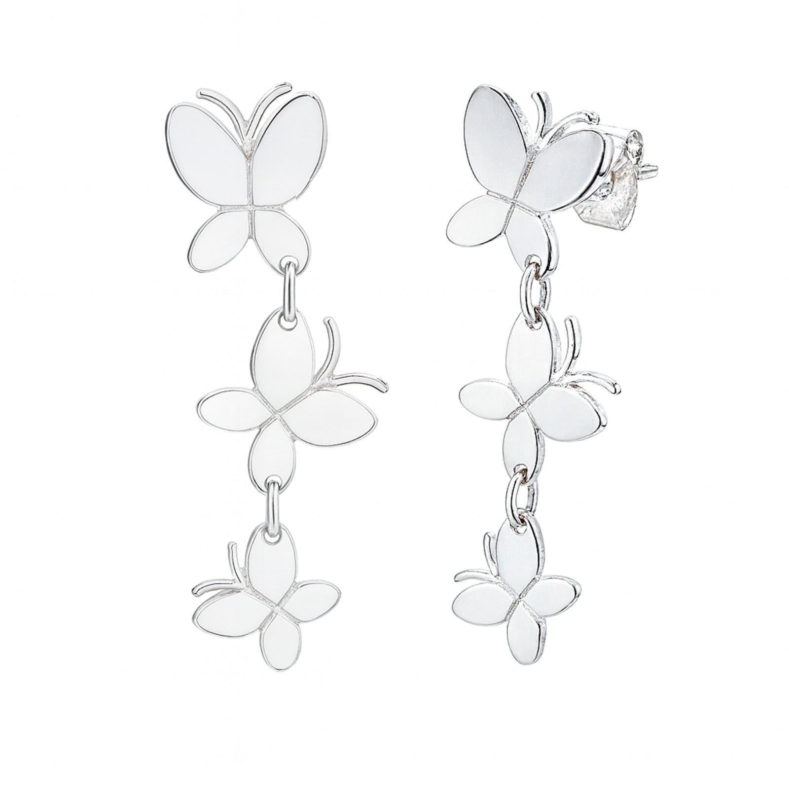 Arete Largo 3 Mariposas Lisas Hecho a Mano Plata .925