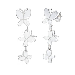 Arete Largo 3 Mariposas Lisas Hecho a Mano Plata .925