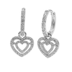 Huggies con Dije de Corazon con Micro Circonias .925 con Rodio