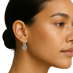 Huggies con Dije de Corazon con Micro Circonias .925 con Rodio