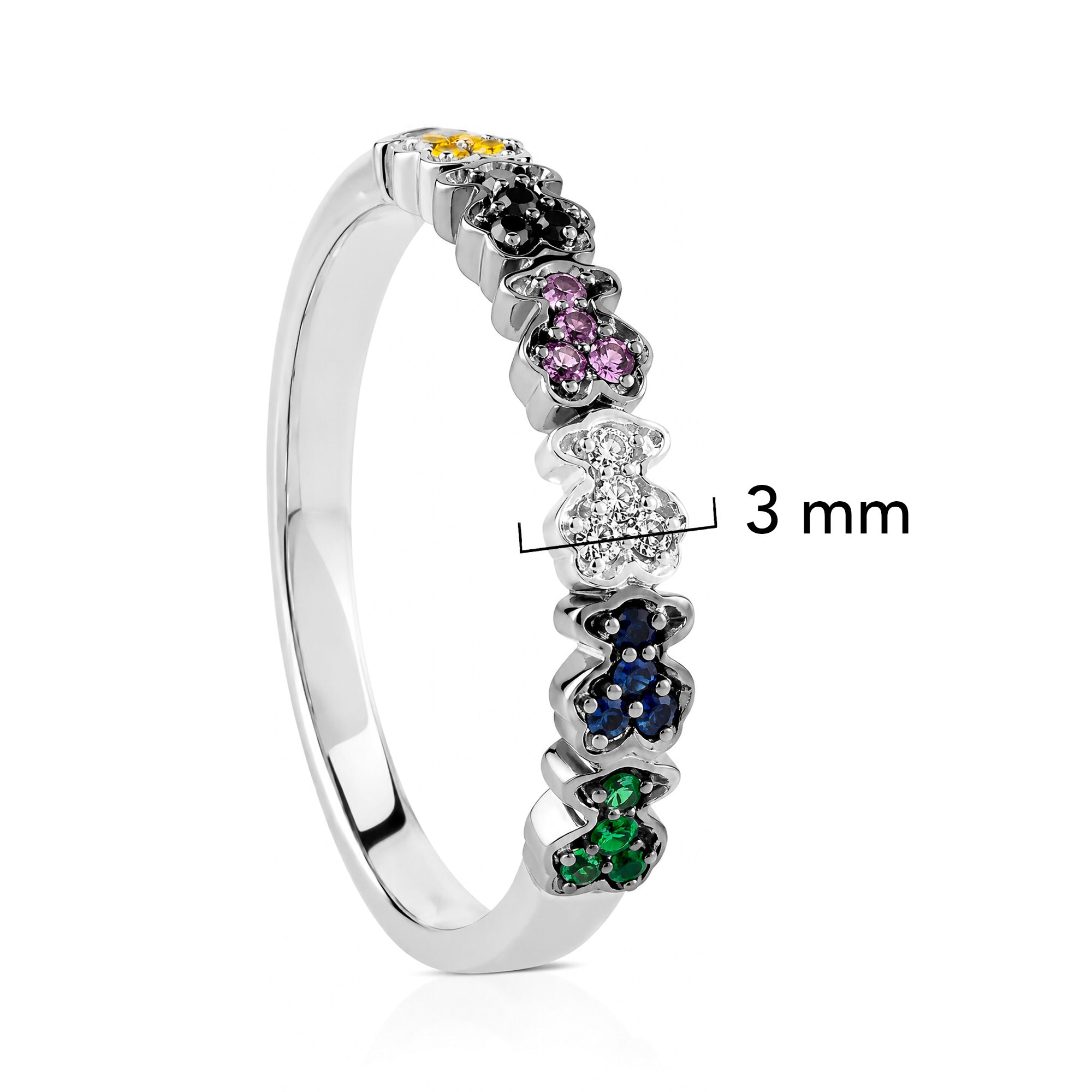 Anillo Osos 1:1 6 Osos con Circonias de Colores Plata .925 con Baño de Rodio