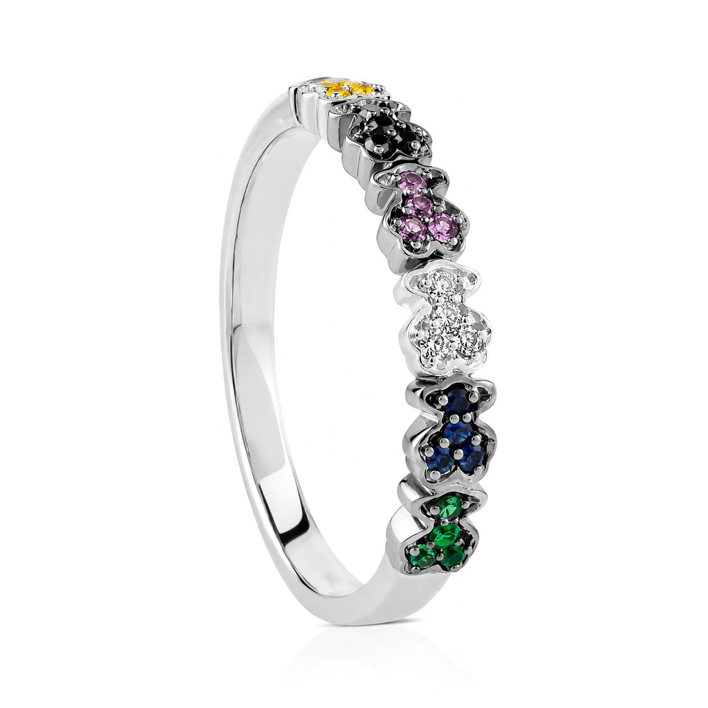 Anillo Osos 1:1 6 Osos con Circonias de Colores Plata .925 con Baño de Rodio