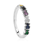 Anillo Osos 1:1 6 Osos con Circonias de Colores Plata .925 con Baño de Rodio