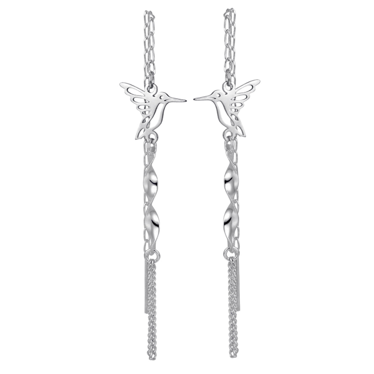 Arete Largo Estilo VIolador Colibri Hecho a Mano Plata .925