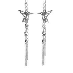 Arete Largo Estilo VIolador Colibri Hecho a Mano Plata .925