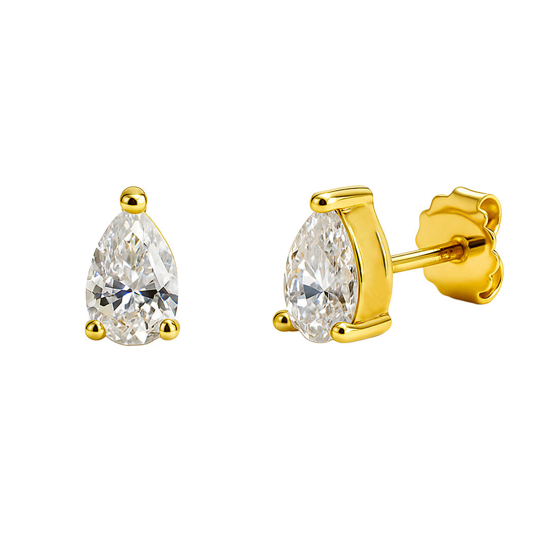 Arete Broquel Circonia Gota Montadura de Diamante Plata .925 con Baño de Oro