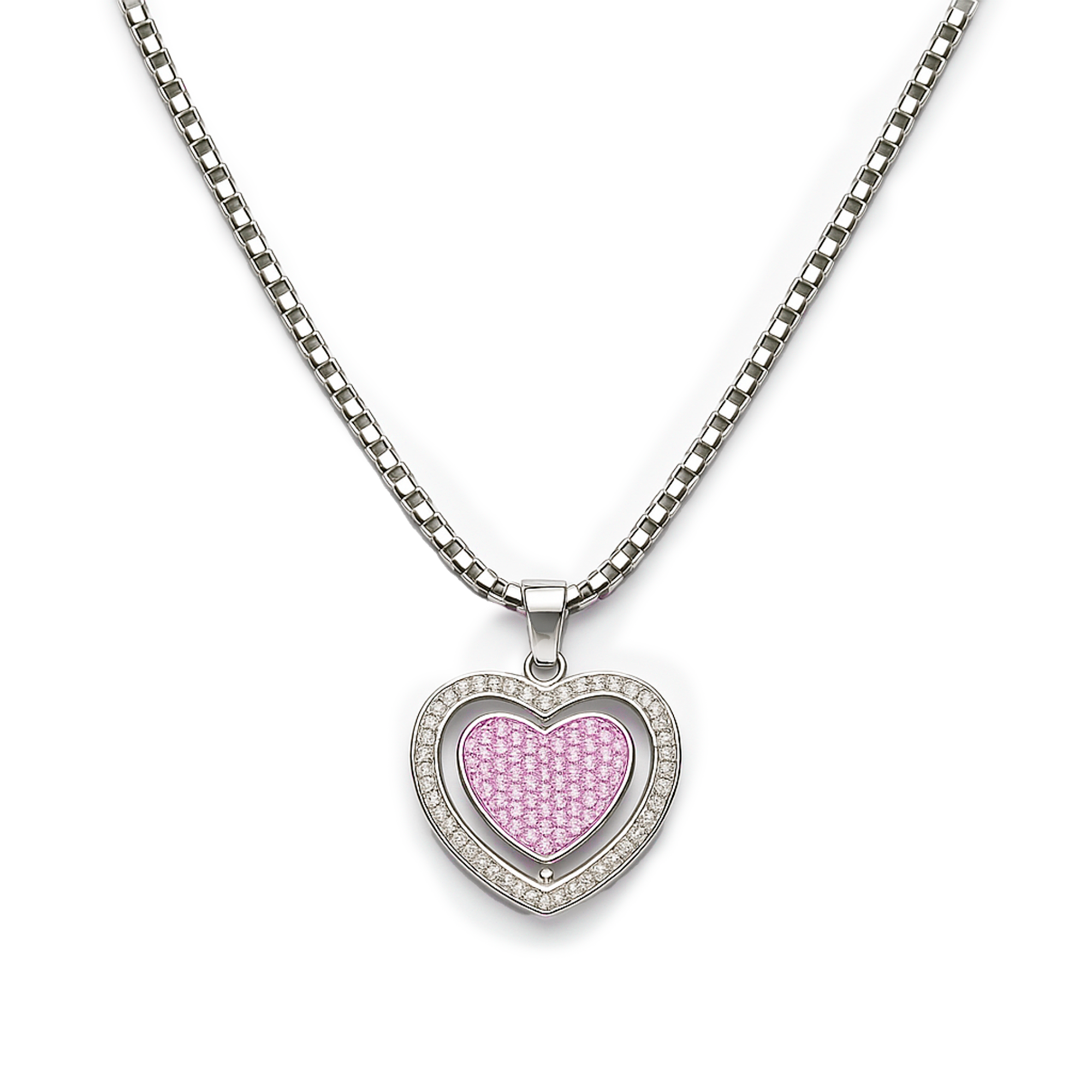Collar Doble Corazón con Circonias Plata .925
