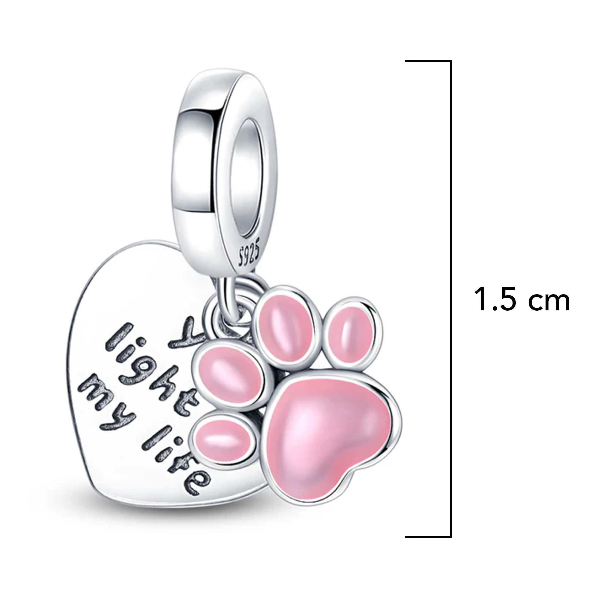 Charm Inspirado Pan 1:1 Huellita de Perro con Corazon Plata .925